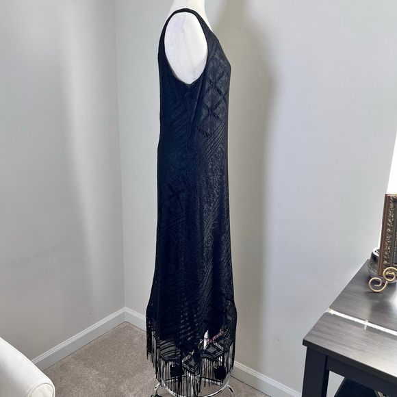 Vintage Maxi Dress Black Fringe Lace Whimsigoth Fairy Flapper Cocktail Gatsby - Picture 4 of 9